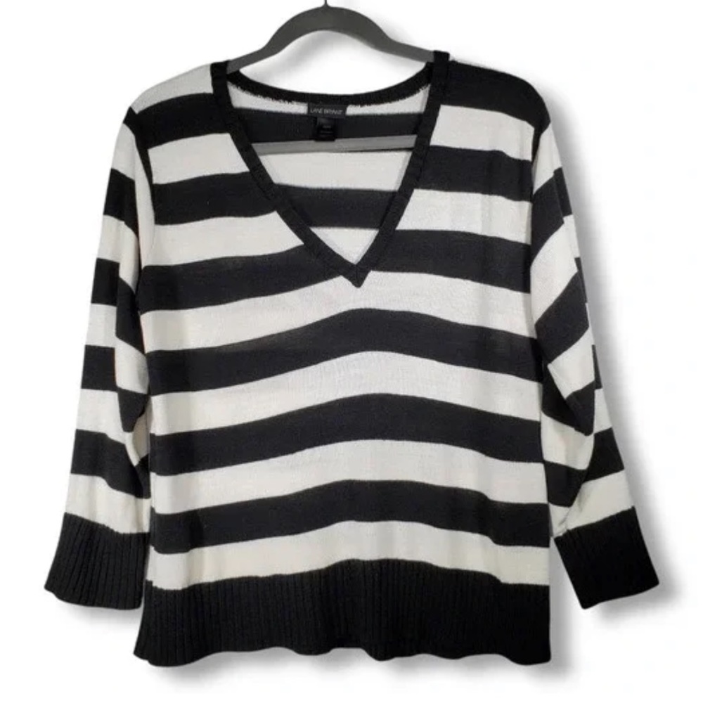 Lane Bryant Striped V-Neck Sweater Black White Size 14/16